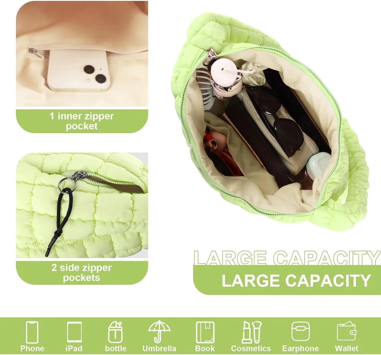 Puffer Tote Bag Quilted Tote Bag for Women Hobo Handbags Puff Purse Quilted Carryall Bag Soft Puffy Crossbody Bag