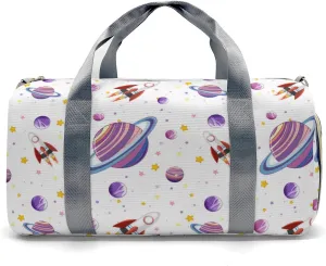 Purple Planet Space Rocket Personalized Duffel Bag with Name Custom Travel Bag for Woman Men Sports Gym Dance Bags Wet Dry Pockets Shoes Compartment Overnight Weekend Bag