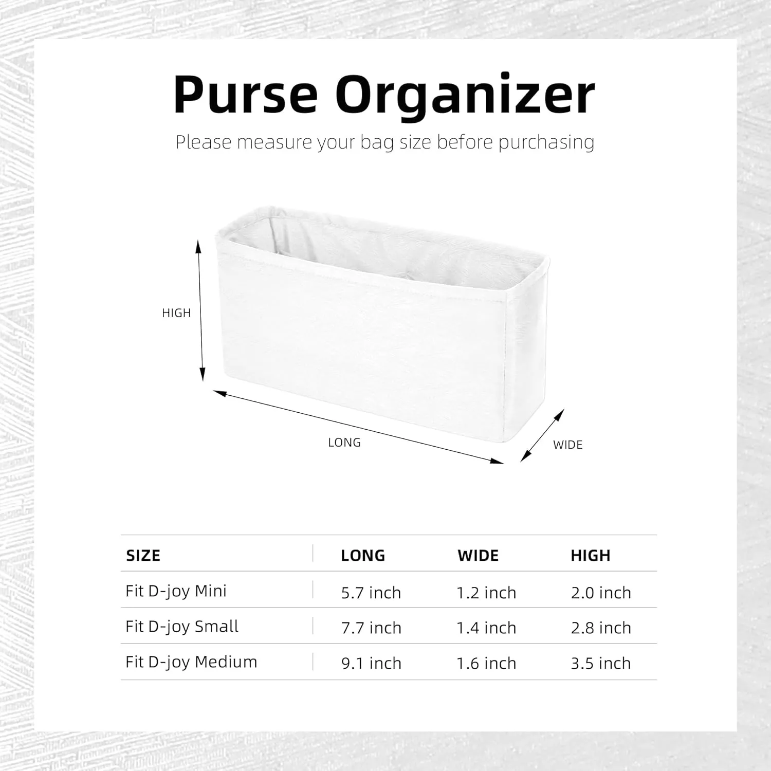 Purse Organizer Insert, unique pattern Bag organizer Liner, Backpack Organiser Insert, Bag Tote Shaper fit Dior Lady D-Joy (Small,White)
