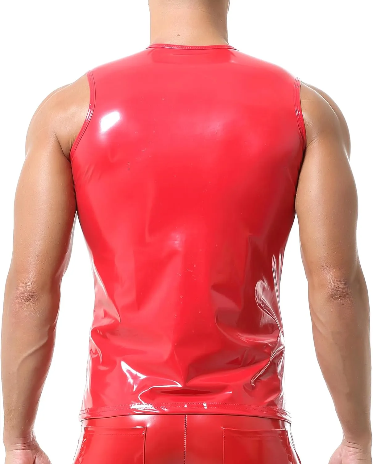 QiaTi Men's Faux Leather Undershirt Wetlook Tank Top Shirt Chest Lace Up Sleeveless Vest Sport Muscle for Men