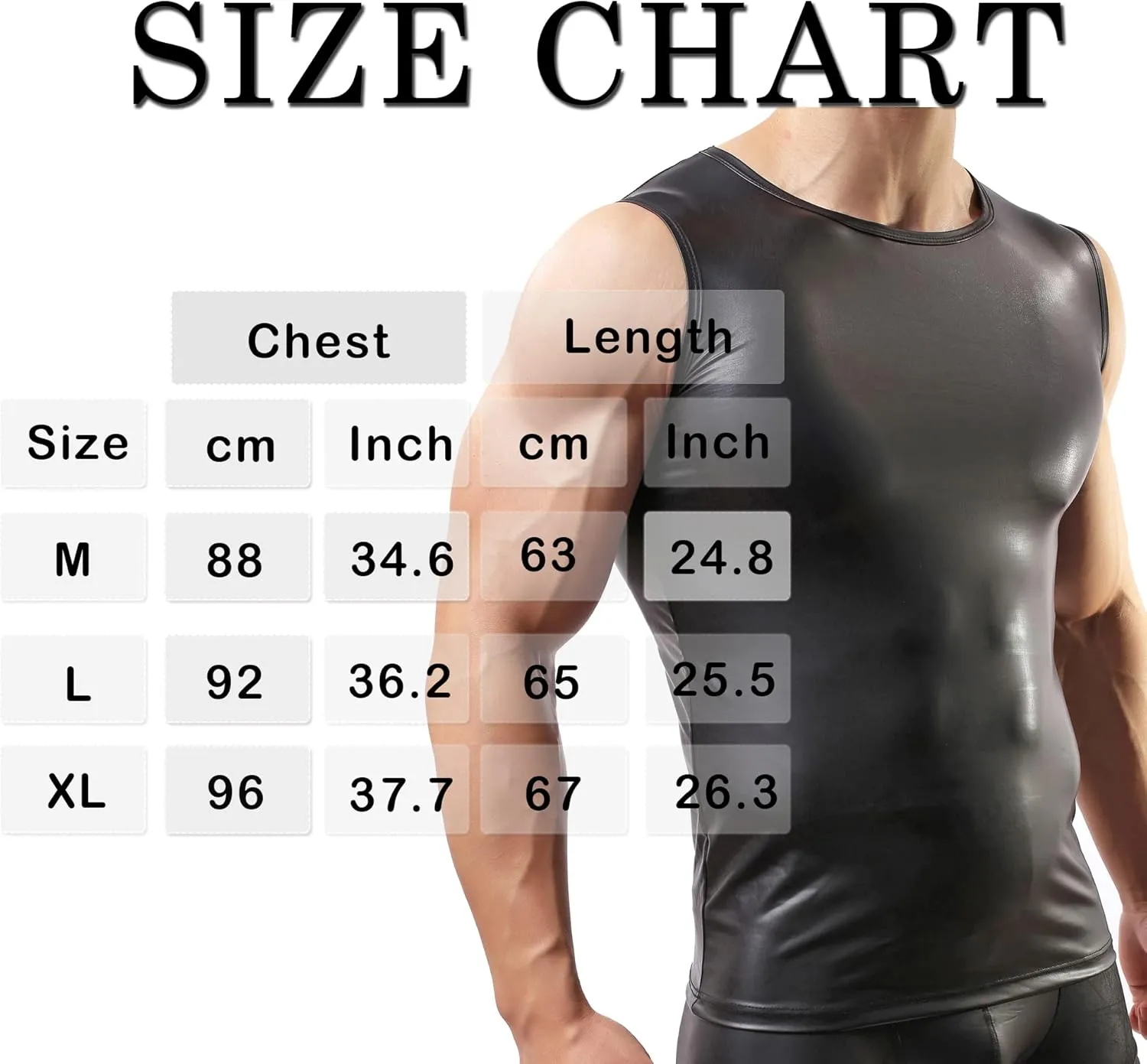 QiaTi Men's Undershirt Faux Leather Wetlook Shirt Muscle Fit Athletic Tank Top T-Shirts