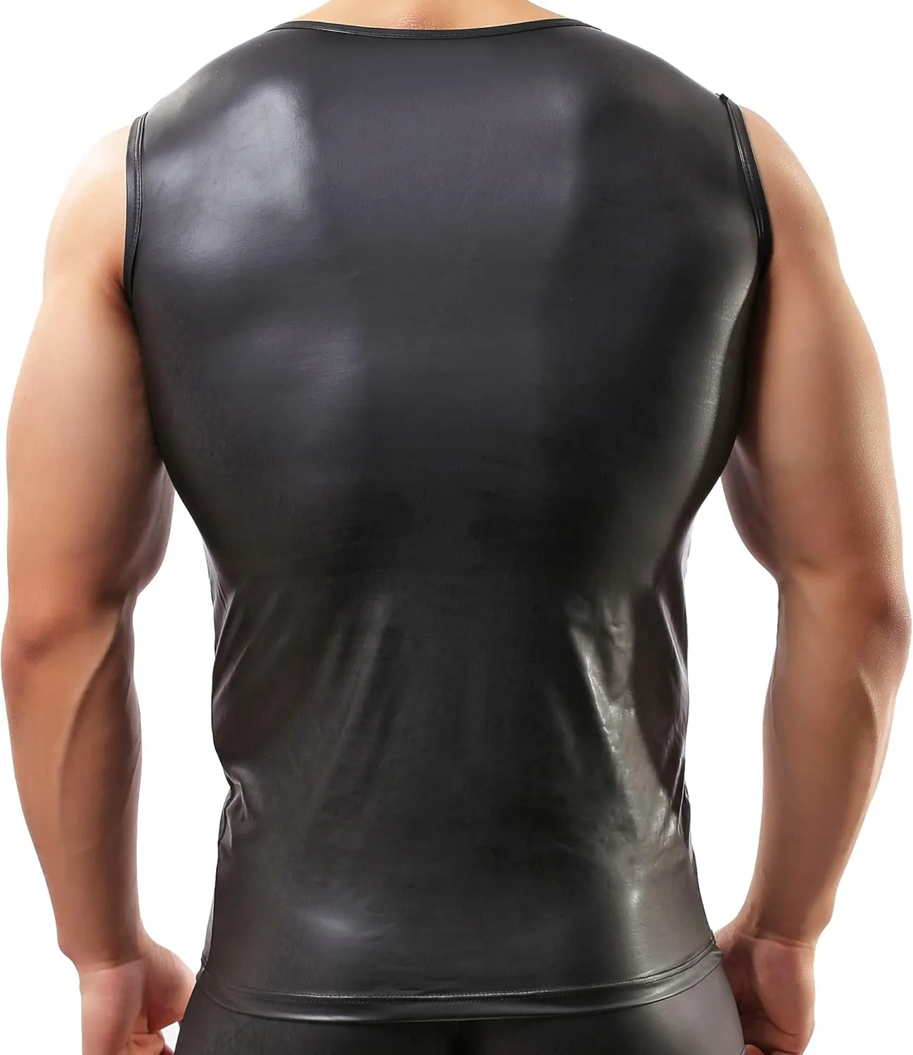 QiaTi Men's Undershirt Faux Leather Wetlook Shirt Muscle Fit Athletic Tank Top T-Shirts
