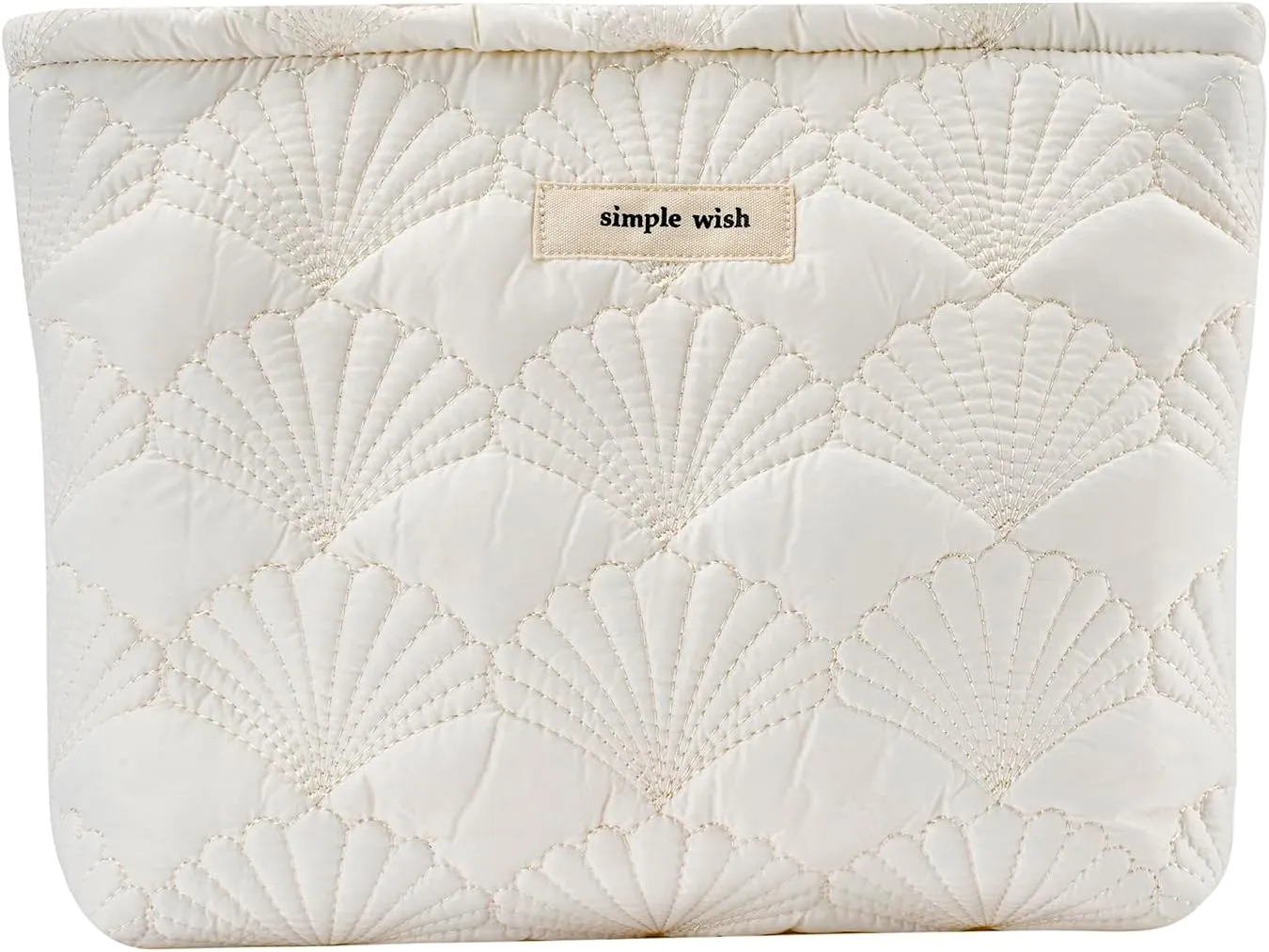 Quilted Cotton Coquette Makeup bag, Coastal Granddaughter Aesthetic Cosmetic Bag, Cute Seashell Portable Travel Toiletry Pouch (01White)