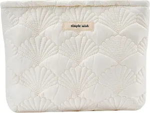 Quilted Cotton Coquette Makeup bag, Coastal Granddaughter Aesthetic Cosmetic Bag, Cute Seashell Portable Travel Toiletry Pouch (01White)