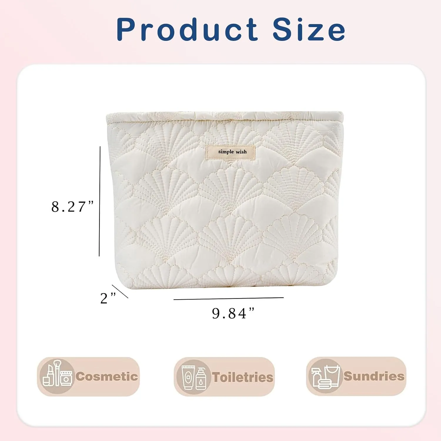 Quilted Cotton Coquette Makeup bag, Coastal Granddaughter Aesthetic Cosmetic Bag, Cute Seashell Portable Travel Toiletry Pouch (01White)