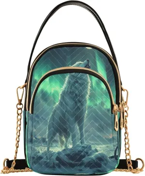 Quilted Crossbody Bags for Women,Aurora Wolf Women's Crossbody Handbags Small Travel Purses Phone Bag