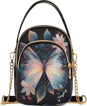 Quilted Crossbody Bags for Women,Butterfly Surrounded by Floating Spring Leaves Women's Crossbody Handbags Small Travel Purses Phone Bag