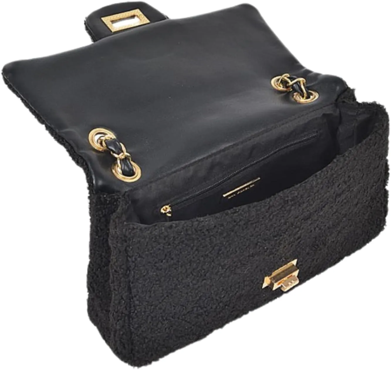 Quilted Faux Fur Shoulder Bag for Women Crossbody Bag Gold Chain Strap Flap Closure Soft Plush Texture Evening Bag