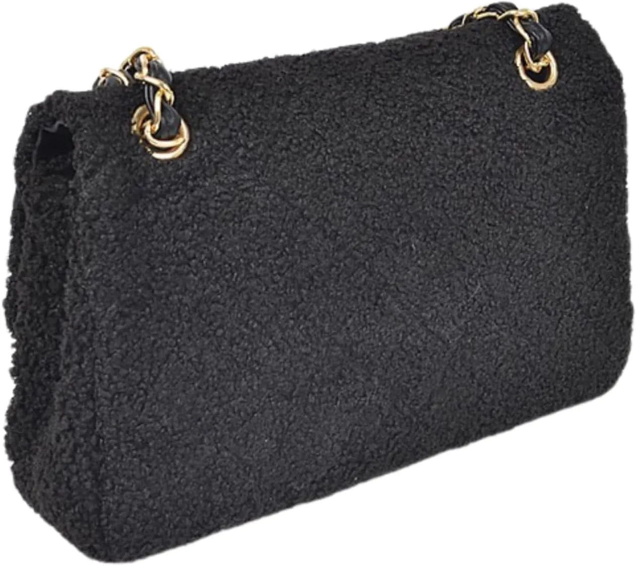 Quilted Faux Fur Shoulder Bag for Women Crossbody Bag Gold Chain Strap Flap Closure Soft Plush Texture Evening Bag