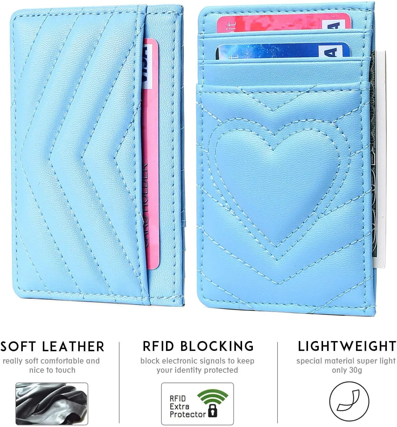 Quilted Leather Card Holder Wallet with RFID Blocking - Gifts for Teenage Girls and Women