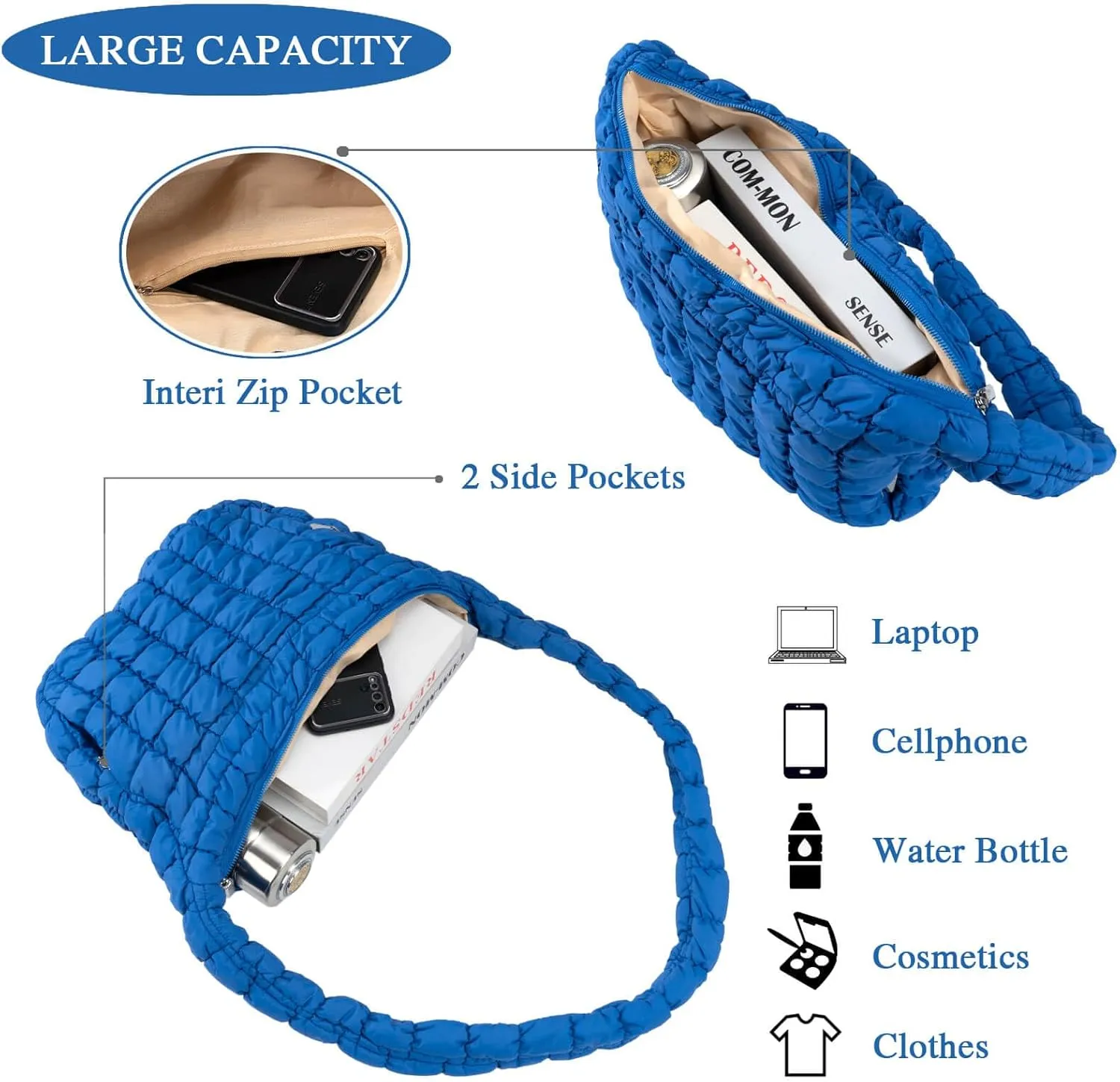 Quilted Puffer Tote Crossbody Bags for Women Bubble Puffy Purse