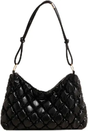 Quilted Tote Bag for Women Puffer Shoulder Bag PU Leather Handbag Waterproof Underarm Bag Lightweight Soft Hobo Bag