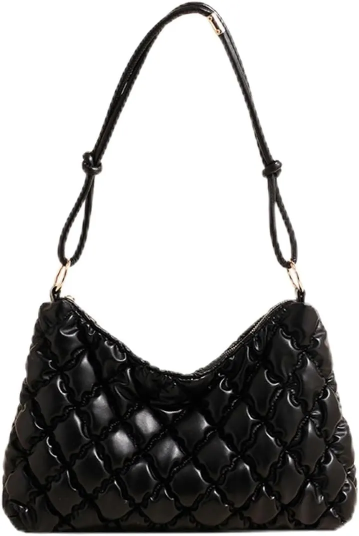 Quilted Tote Bag for Women Puffer Shoulder Bag PU Leather Handbag Waterproof Underarm Bag Lightweight Soft Hobo Bag