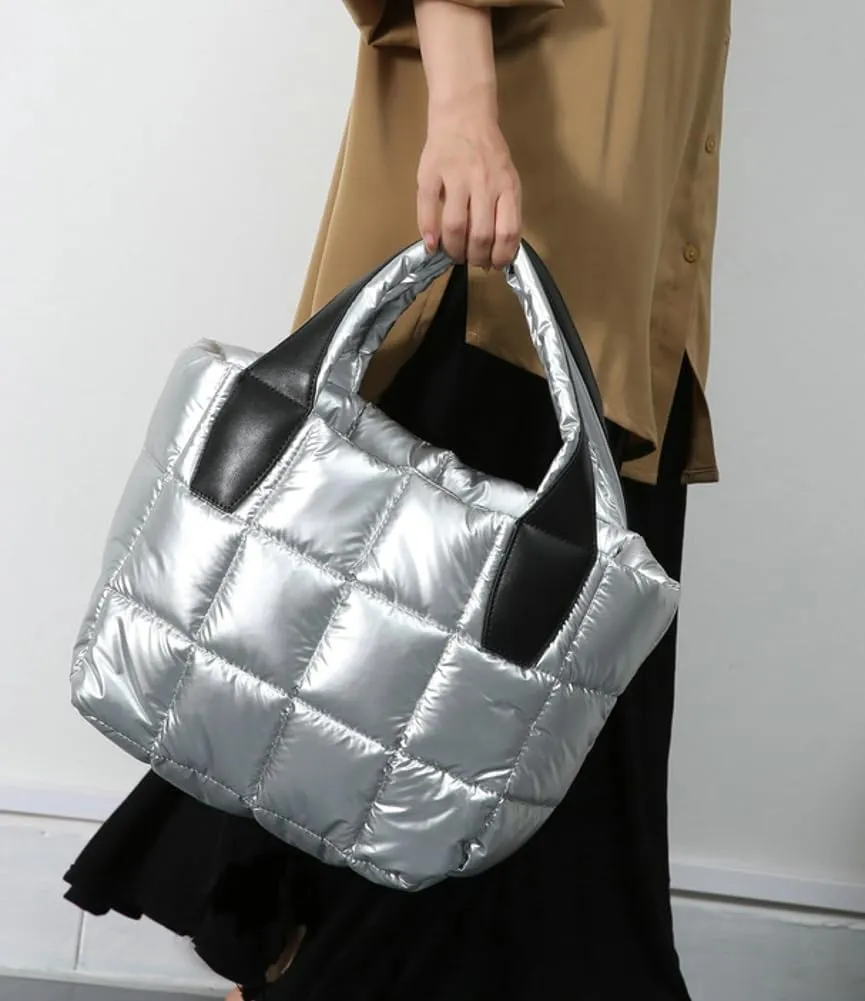 Quilted Tote Bags for Women Large Shoulder Crossbody Bag Padding Down Cotton Handbag Winter Soft Work Purse