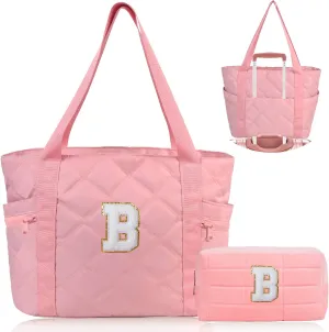 QZUnique Mothers Day Gifts - Initial Birthday Gift Travel Tote Bag for Mom Girl Women Work Nurse Overnight Bag Trolley Sleeve