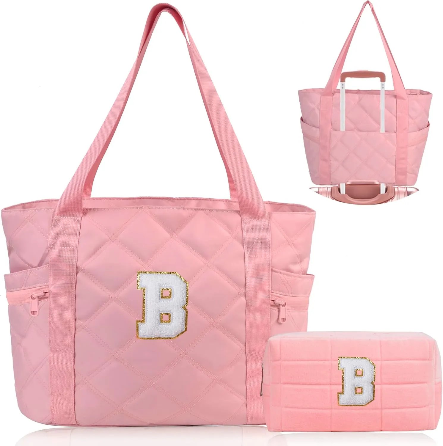 QZUnique Mothers Day Gifts - Initial Birthday Gift Travel Tote Bag for Mom Girl Women Work Nurse Overnight Bag Trolley Sleeve
