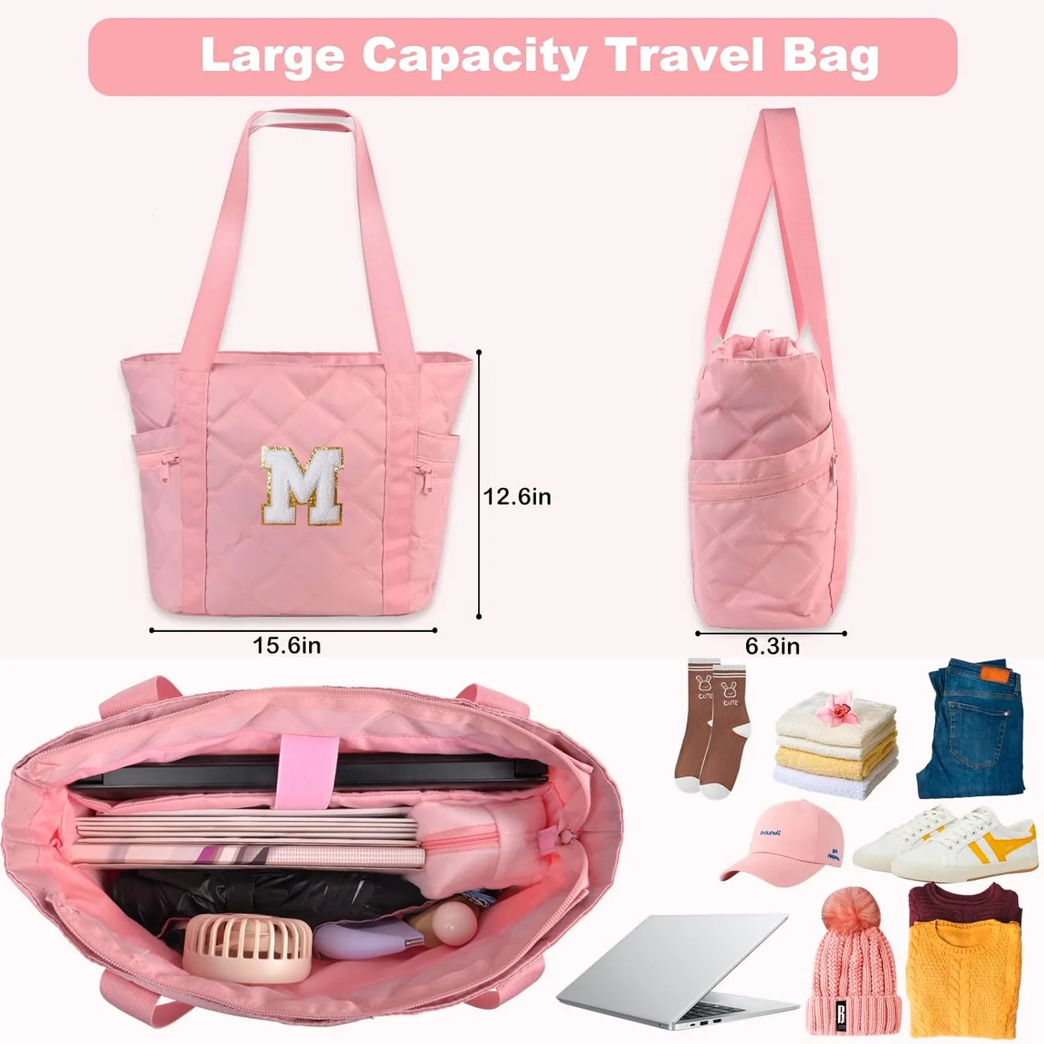 QZUnique Mothers Day Gifts - Initial Birthday Gift Travel Tote Bag for Mom Girl Women Work Nurse Overnight Bag Trolley Sleeve