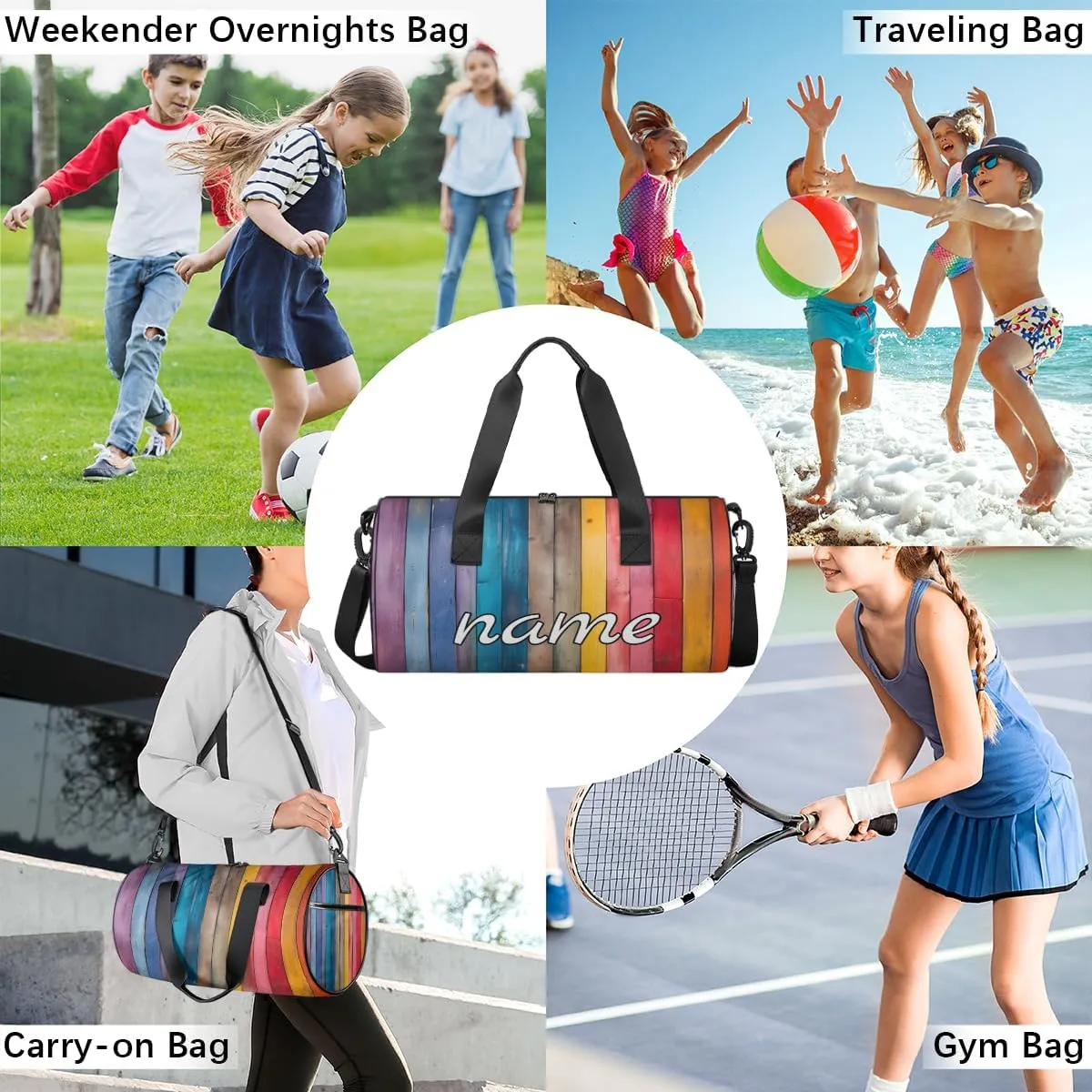 Rainbow Wood Grain Custom Duffel Bags Weekender Bags Custom Sport Duffel Bag Carry on Overnight Weekender Bag