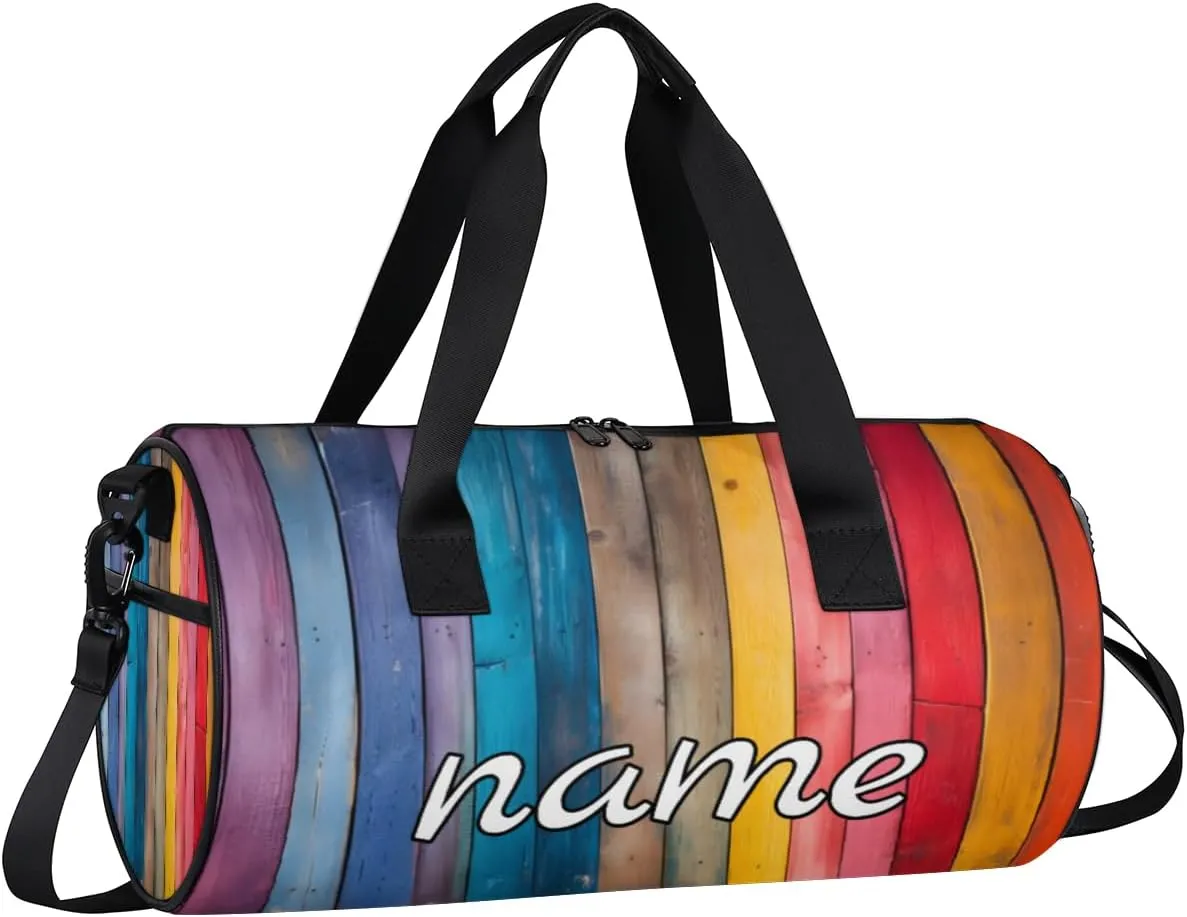 Rainbow Wood Grain Custom Duffel Bags Weekender Bags Custom Sport Duffel Bag Carry on Overnight Weekender Bag