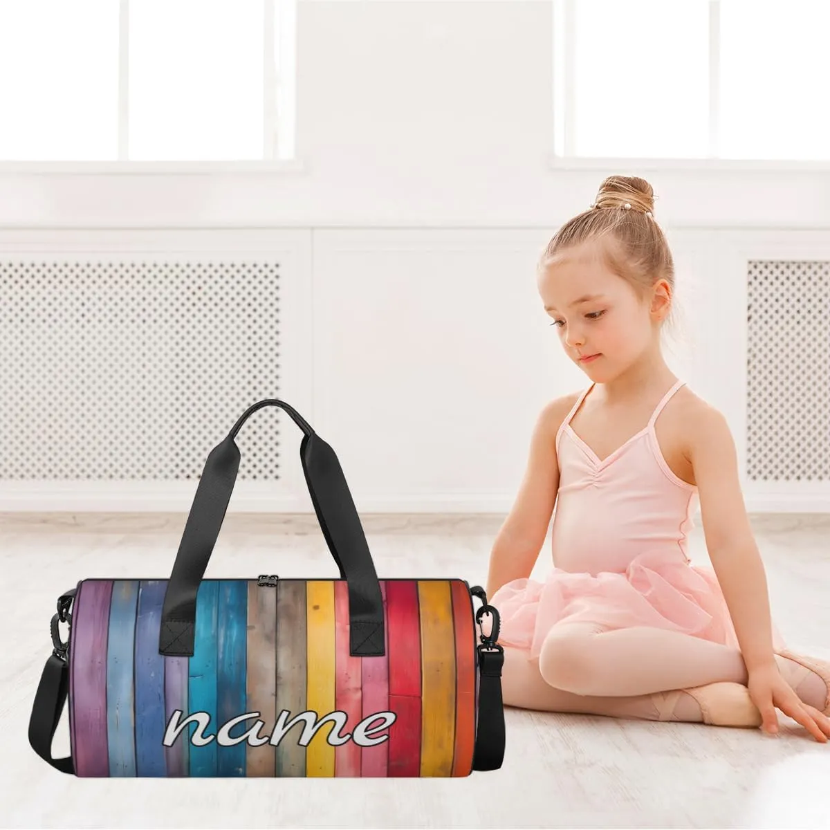 Rainbow Wood Grain Custom Duffel Bags Weekender Bags Custom Sport Duffel Bag Carry on Overnight Weekender Bag