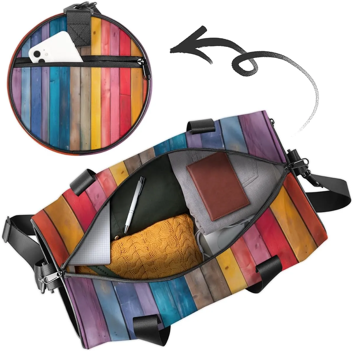 Rainbow Wood Grain Custom Duffel Bags Weekender Bags Custom Sport Duffel Bag Carry on Overnight Weekender Bag