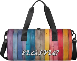 Rainbow Wood Grain Custom Duffel Bags Weekender Bags Custom Sport Duffel Bag Carry on Overnight Weekender Bag