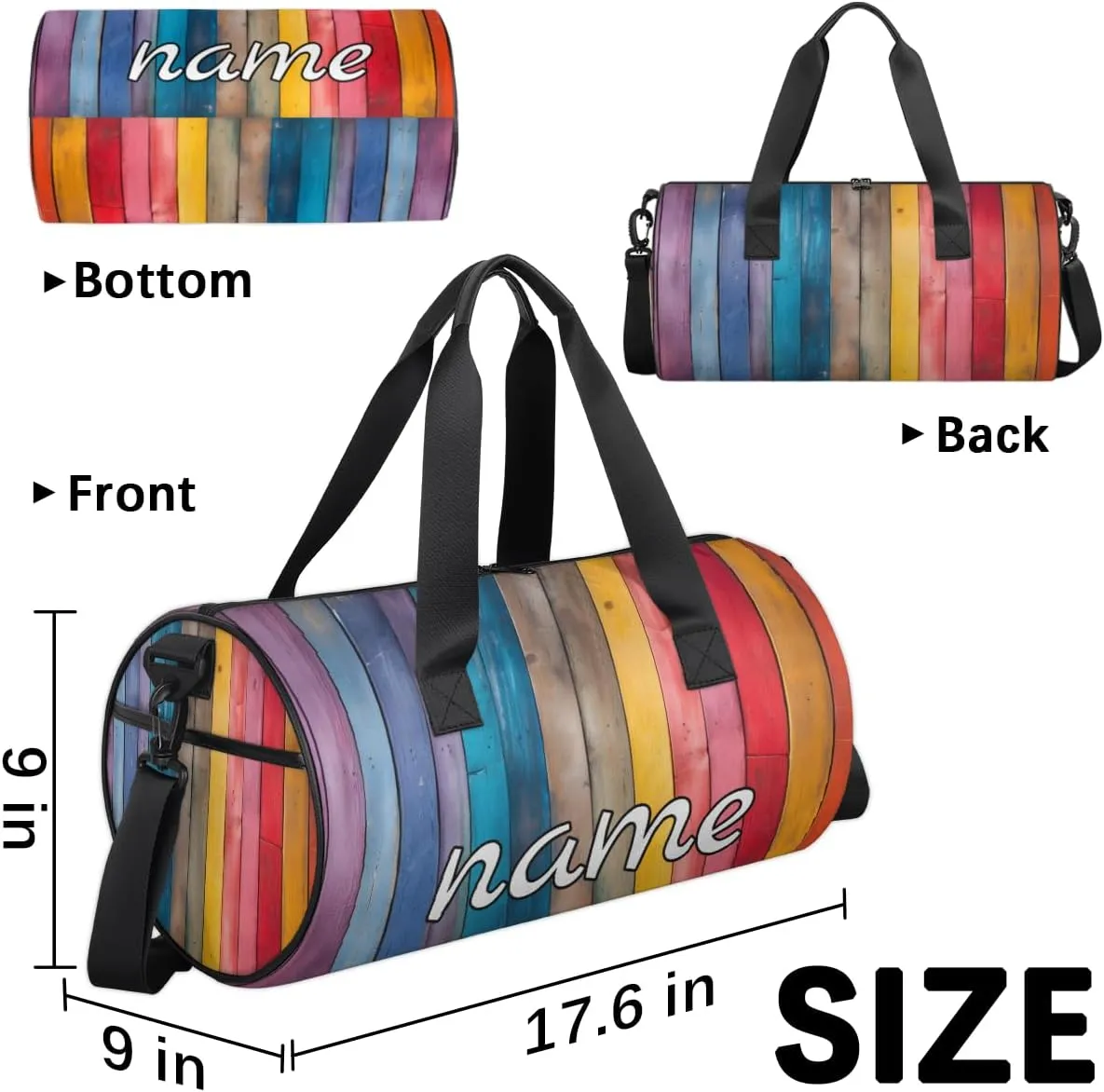 Rainbow Wood Grain Custom Duffel Bags Weekender Bags Custom Sport Duffel Bag Carry on Overnight Weekender Bag