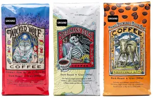 Raven's Brew Ground Variety Pack - 3 Delicious Flavors - Wicked Wolf, Three Peckered Billy Goat and Deadman's Reach - 12 oz each