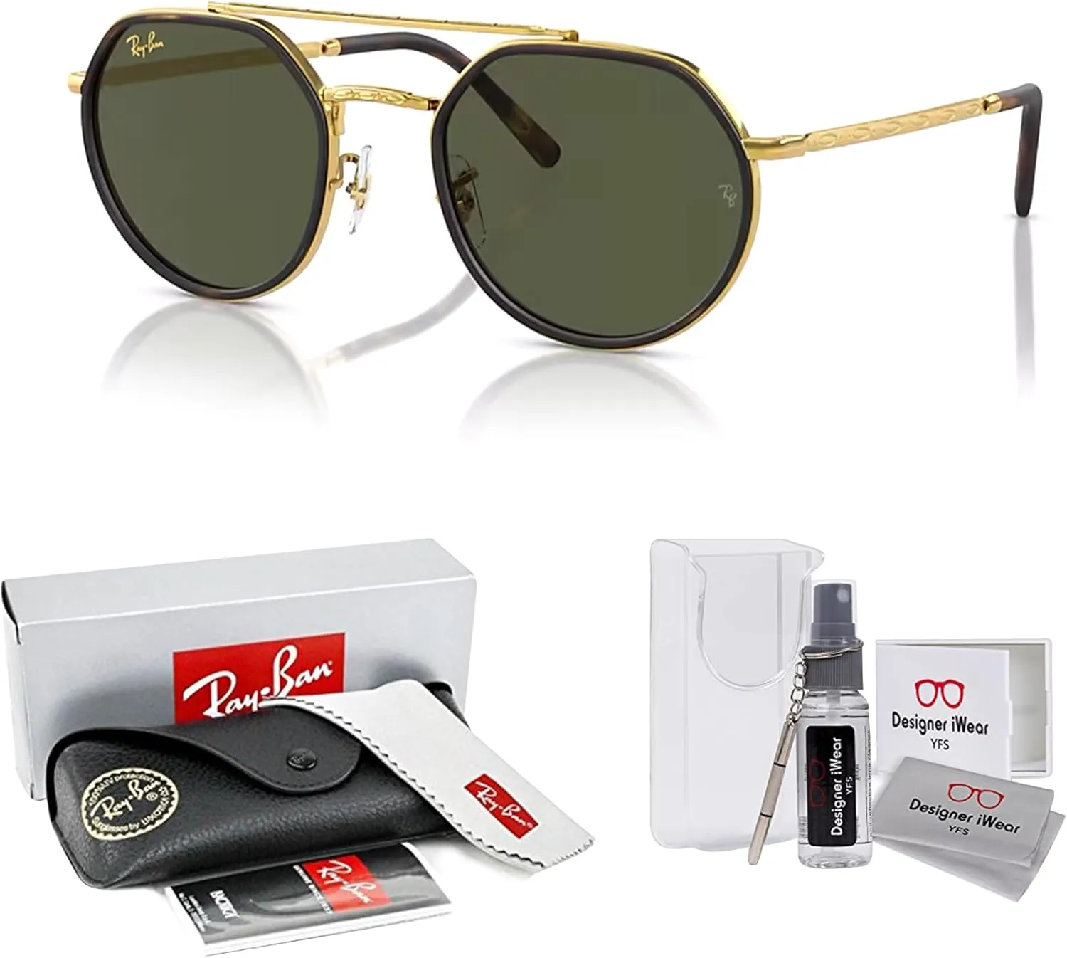 Ray-Ban RB3765 Rounded Hexagonal Sunglasses for Men for Women   BUNDLE With Designer iWear Complimentary Eyewear Kit
