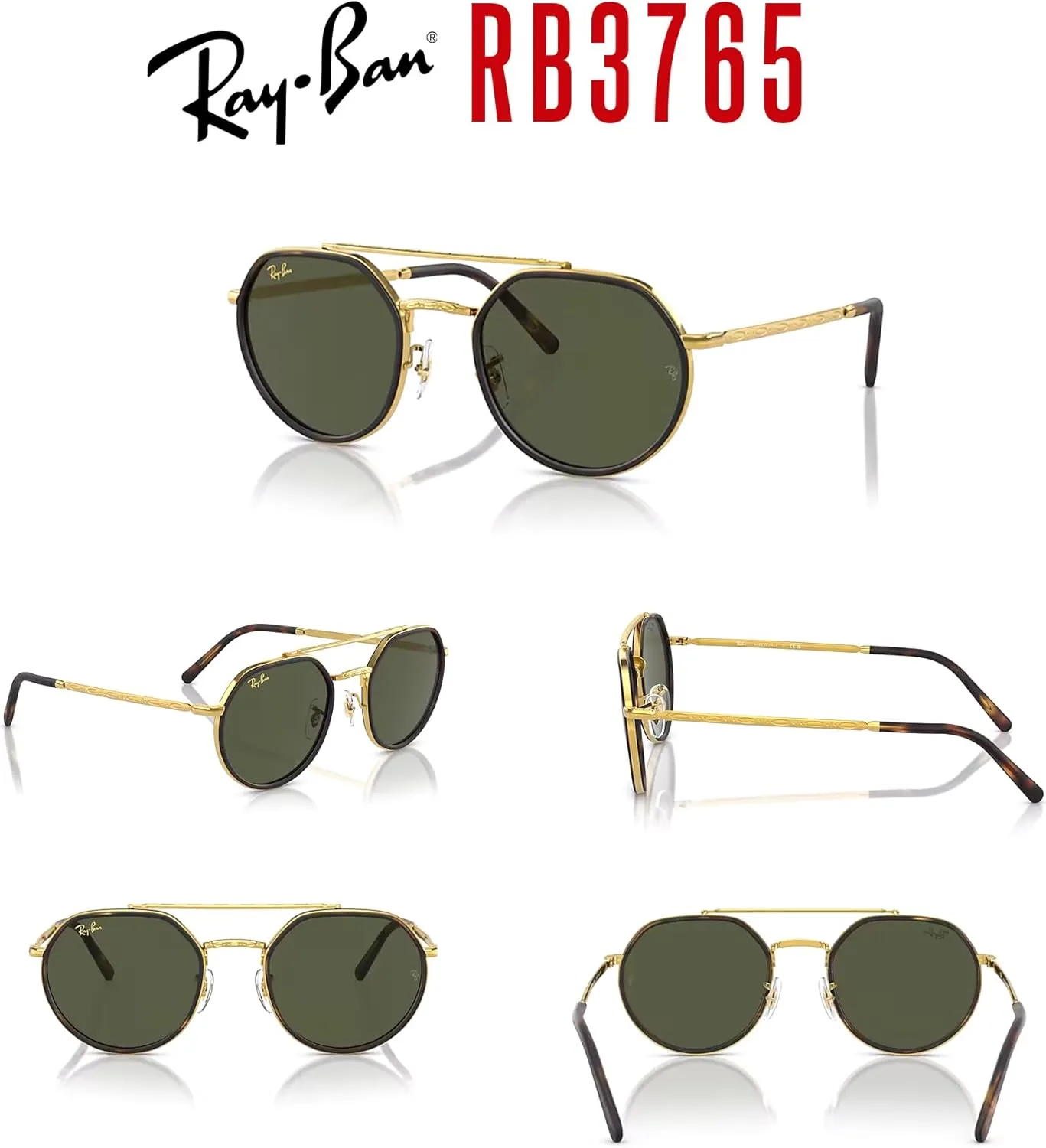 Ray-Ban RB3765 Rounded Hexagonal Sunglasses for Men for Women   BUNDLE With Designer iWear Complimentary Eyewear Kit
