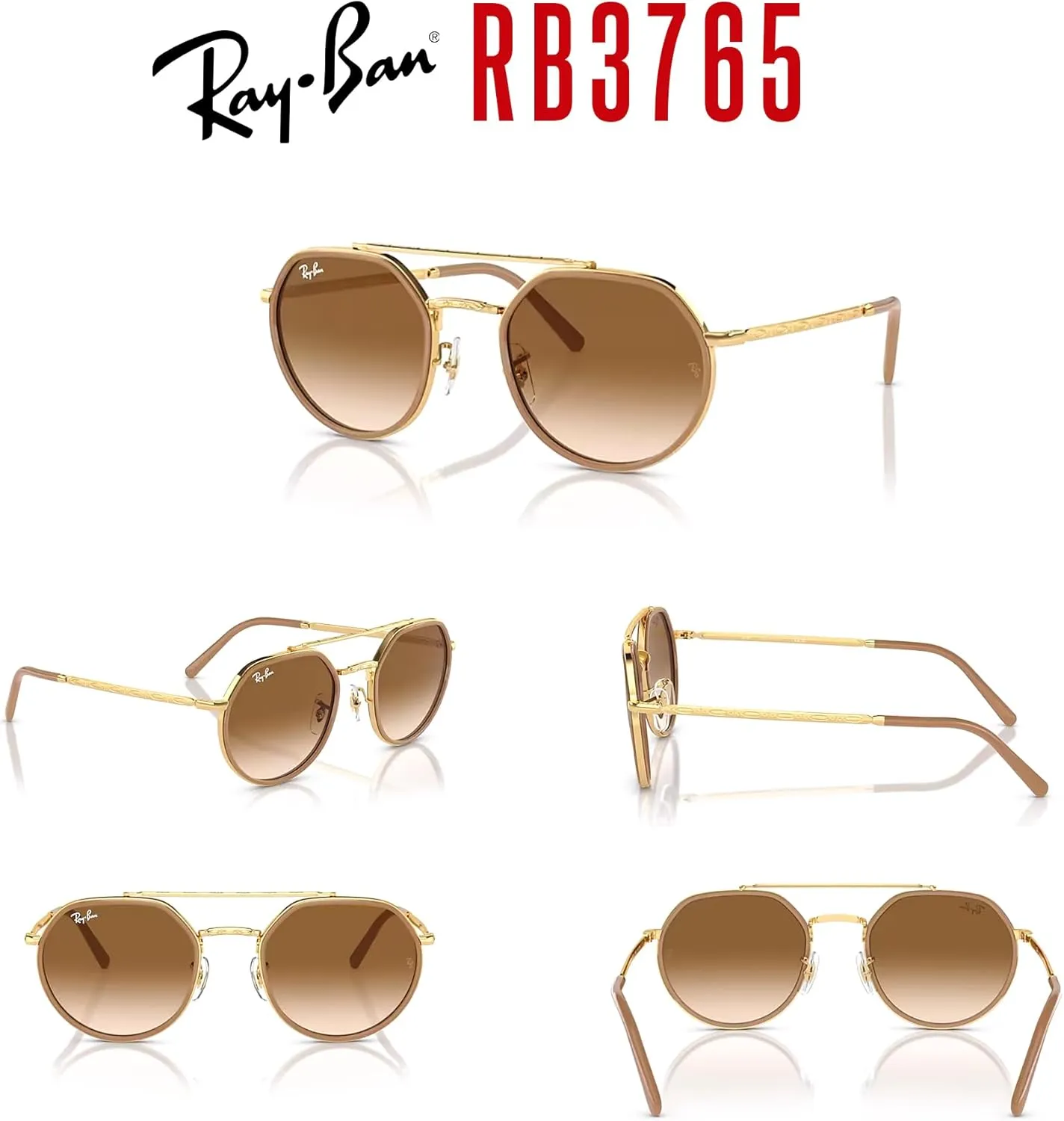 Ray-Ban RB3765 Rounded Hexagonal Sunglasses for Men for Women   BUNDLE With Designer iWear Complimentary Eyewear Kit