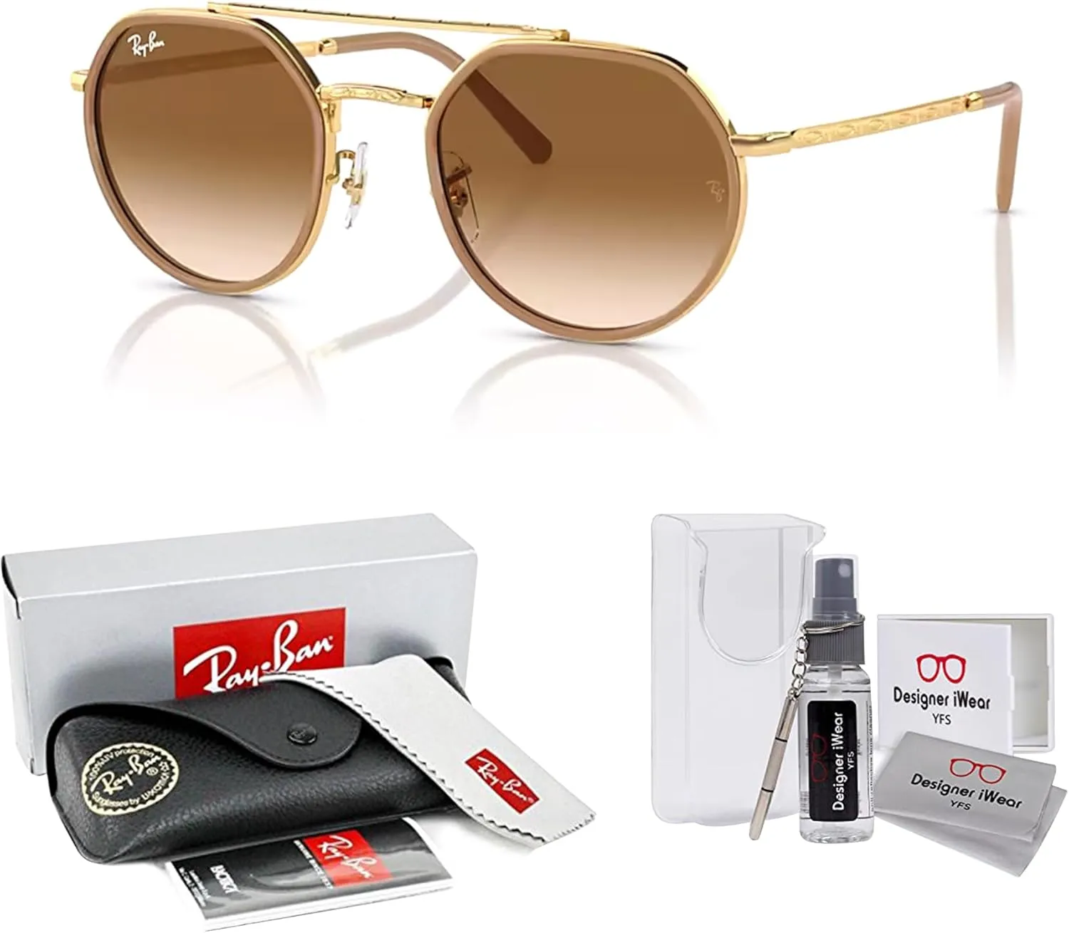 Ray-Ban RB3765 Rounded Hexagonal Sunglasses for Men for Women   BUNDLE With Designer iWear Complimentary Eyewear Kit