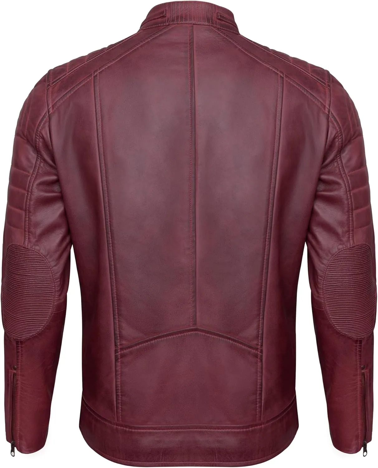 Real Lambskin Mens Leather Jackets - Quilted Biker Style Stand Collar Zip-Up Fashion Motorcycle Jacket Men