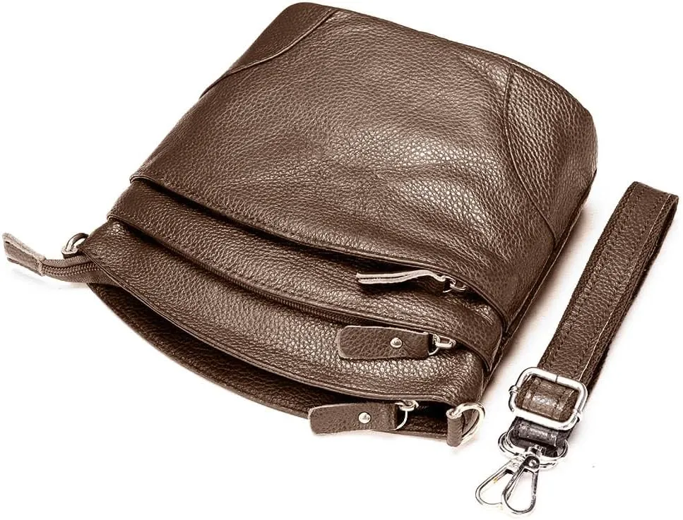 Real Leather Meduim size soft leather Crossbody Bag, Real Leather Purse with 3 component for easy access to your essentials
