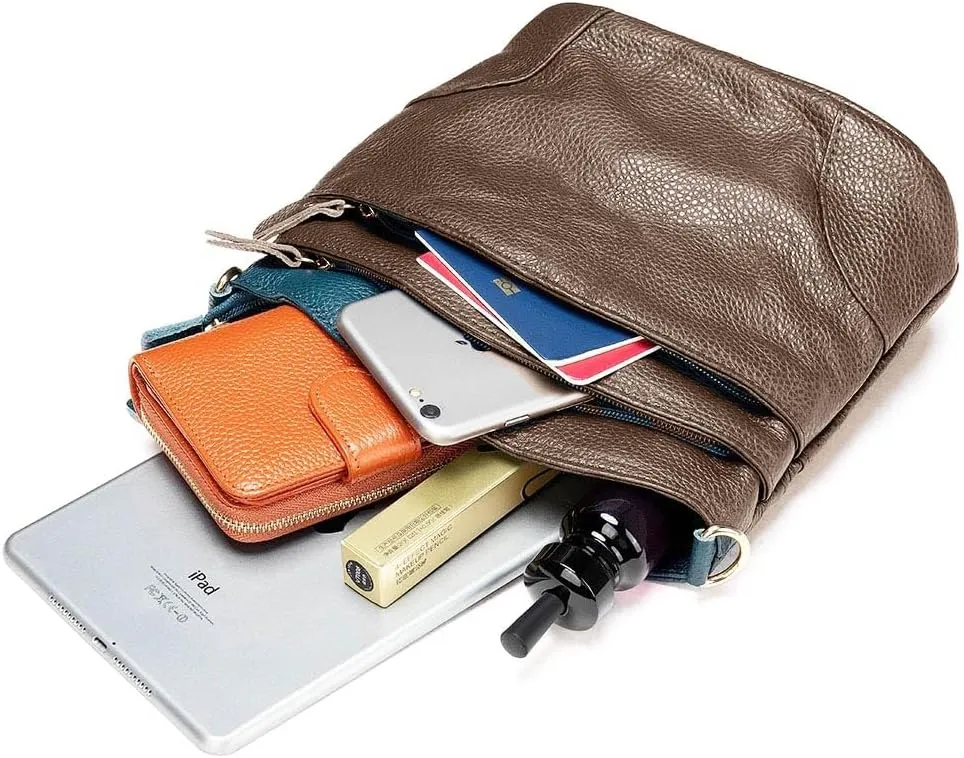 Real Leather Meduim size soft leather Crossbody Bag, Real Leather Purse with 3 component for easy access to your essentials