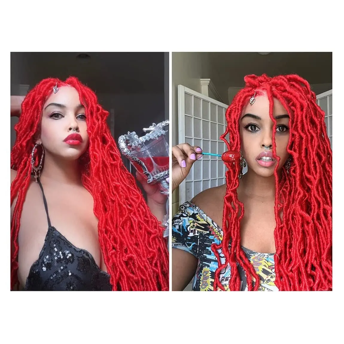 Red Faux Soft Locs 36 Inch 7 Packs Bright Red Color Crochet Locs Hair Whole Strand No Extended Pre-looped Long Locs Synthetic Crochet Braids Hair Extensions For Black Women (36inch, 7packs, Red)