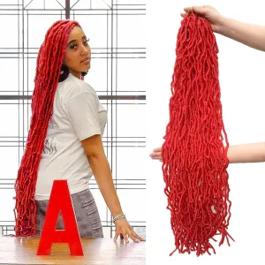 Red Faux Soft Locs 36 Inch 7 Packs Bright Red Color Crochet Locs Hair Whole Strand No Extended Pre-looped Long Locs Synthetic Crochet Braids Hair Extensions For Black Women (36inch, 7packs, Red)