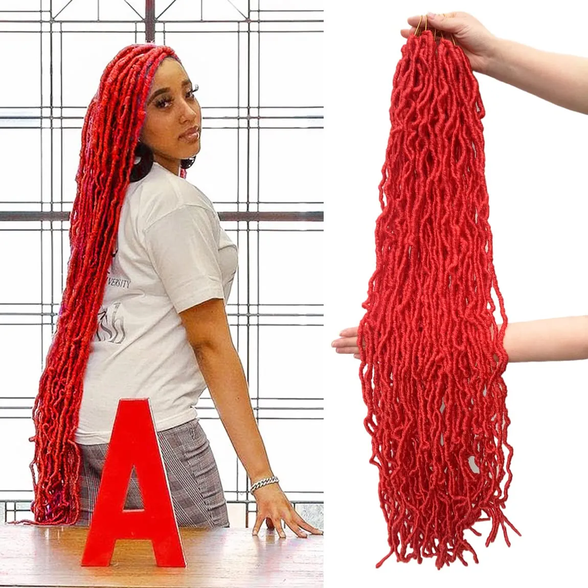 Red Faux Soft Locs 36 Inch 7 Packs Bright Red Color Crochet Locs Hair Whole Strand No Extended Pre-looped Long Locs Synthetic Crochet Braids Hair Extensions For Black Women (36inch, 7packs, Red)