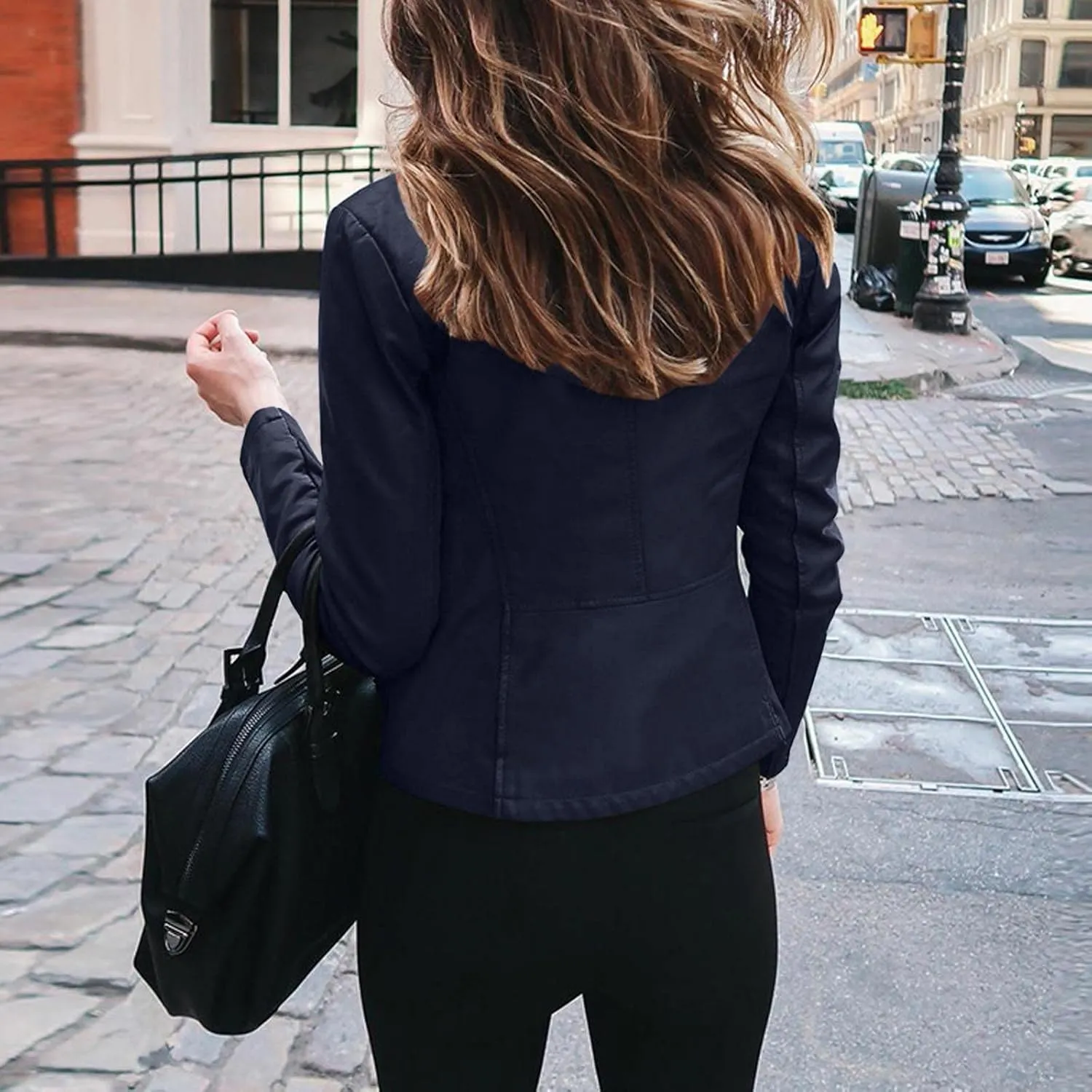 Red Leather Jacket Stand-Up Collar Zipper Stitching Solid Color Jacket Winter Jackets for Women Leather Jacket