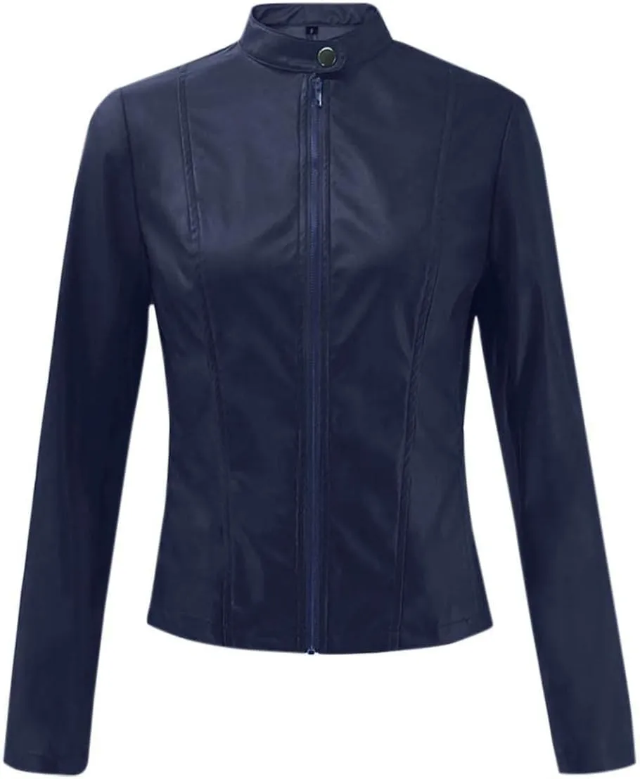Red Leather Jacket Stand-Up Collar Zipper Stitching Solid Color Jacket Winter Jackets for Women Leather Jacket