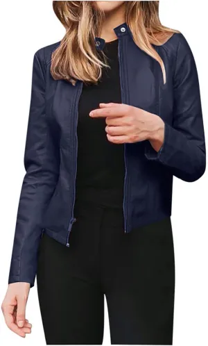 Red Leather Jacket Stand-Up Collar Zipper Stitching Solid Color Jacket Winter Jackets for Women Leather Jacket
