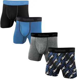 Reebok Men's Boxer Briefs - 4 Pack Soft Performance Boxers for Men with Fly Pouch - Quick Dry Active Mens Underwear Pack S-XL