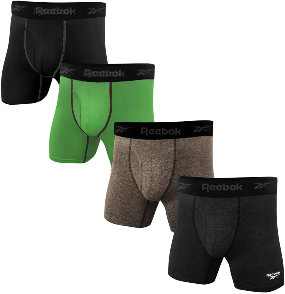 Reebok Men's Boxer Briefs - 4 Pack Sport Soft Performance Athletic Underwear Boxers for Men with Contour Pouch (Sizes: S-XL)
