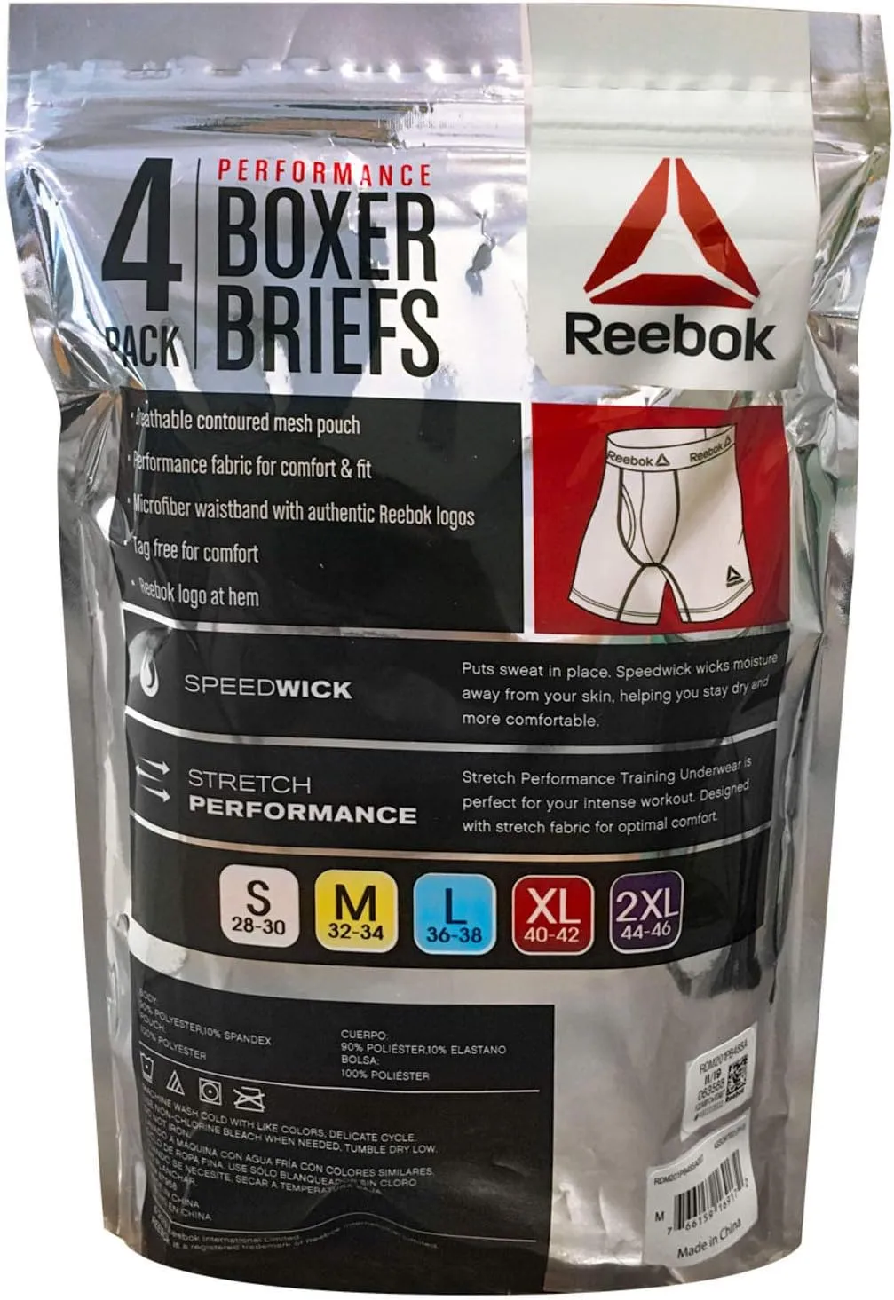 Reebok Men's Boxer Briefs - 4 Pack Sport Soft Performance Athletic Underwear Boxers for Men with Contour Pouch (Sizes: S-XL)