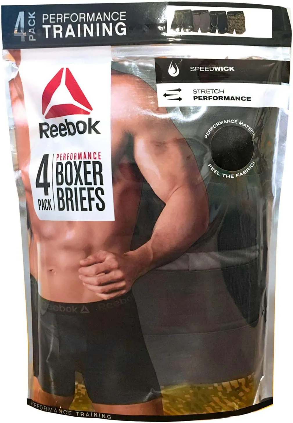 Reebok Men's Boxer Briefs - 4 Pack Sport Soft Performance Athletic Underwear Boxers for Men with Contour Pouch (Sizes: S-XL)