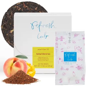 REFRESH.LAB, PEACH BOI 20, Premium Puer Tea & Rooibos & Peach Blend, 20 Eco-friendly Tea Bags (Pack of 1), Medium Caffeine - Diet Tea