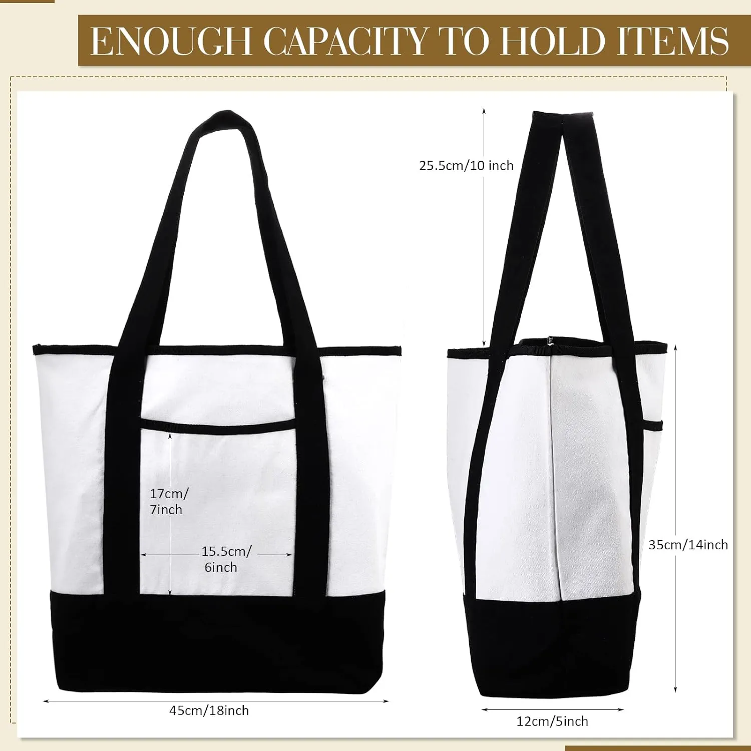 Reginary 16 Pcs Canvas Tote Bags Bulk with Outer Pocket 18 Inch Reusable Shopping Grocery Blank Tote Bag for Women Mother DIY