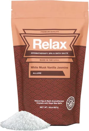 Relax Spa & Bath, Epsom & Dead Sea Salts, Aromatherapy Bath Salts for Hot Tub, Bath, or Spa, Infused with Magnesium, White Musk Vanilla Jasmine