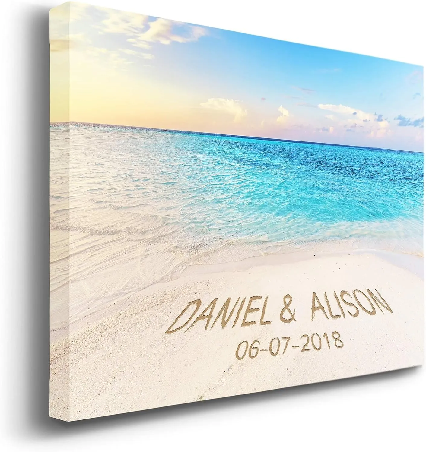 Renditions Gallery Beach Sunrise Personalized with Couple Names & Special Date Canvas Print, Romantic Anniversary or Wedding Gift Idea, Custom Wall Art for Brides & Grooms, 8x12 Inches