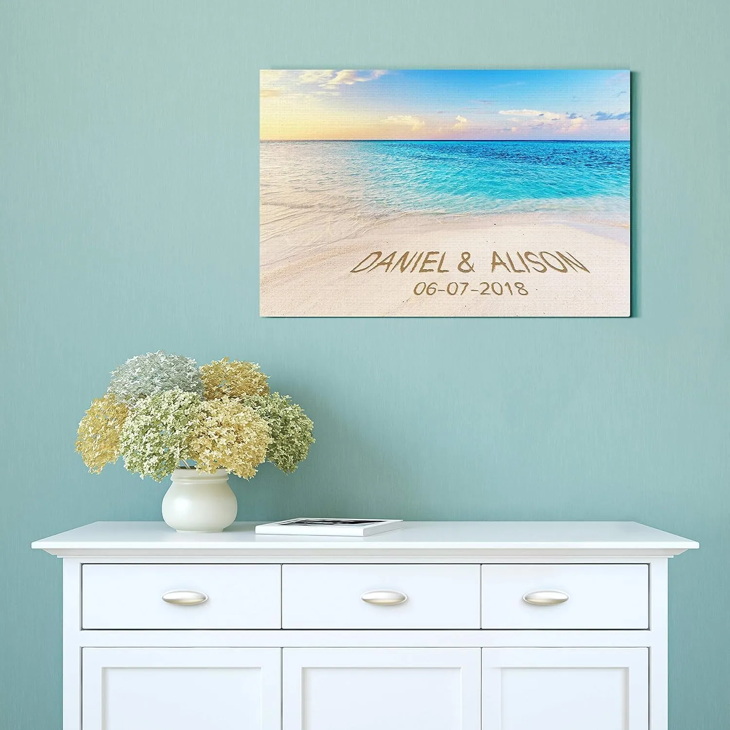 Renditions Gallery Beach Sunrise Personalized with Couple Names & Special Date Canvas Print, Romantic Anniversary or Wedding Gift Idea, Custom Wall Art for Brides & Grooms, 8x12 Inches